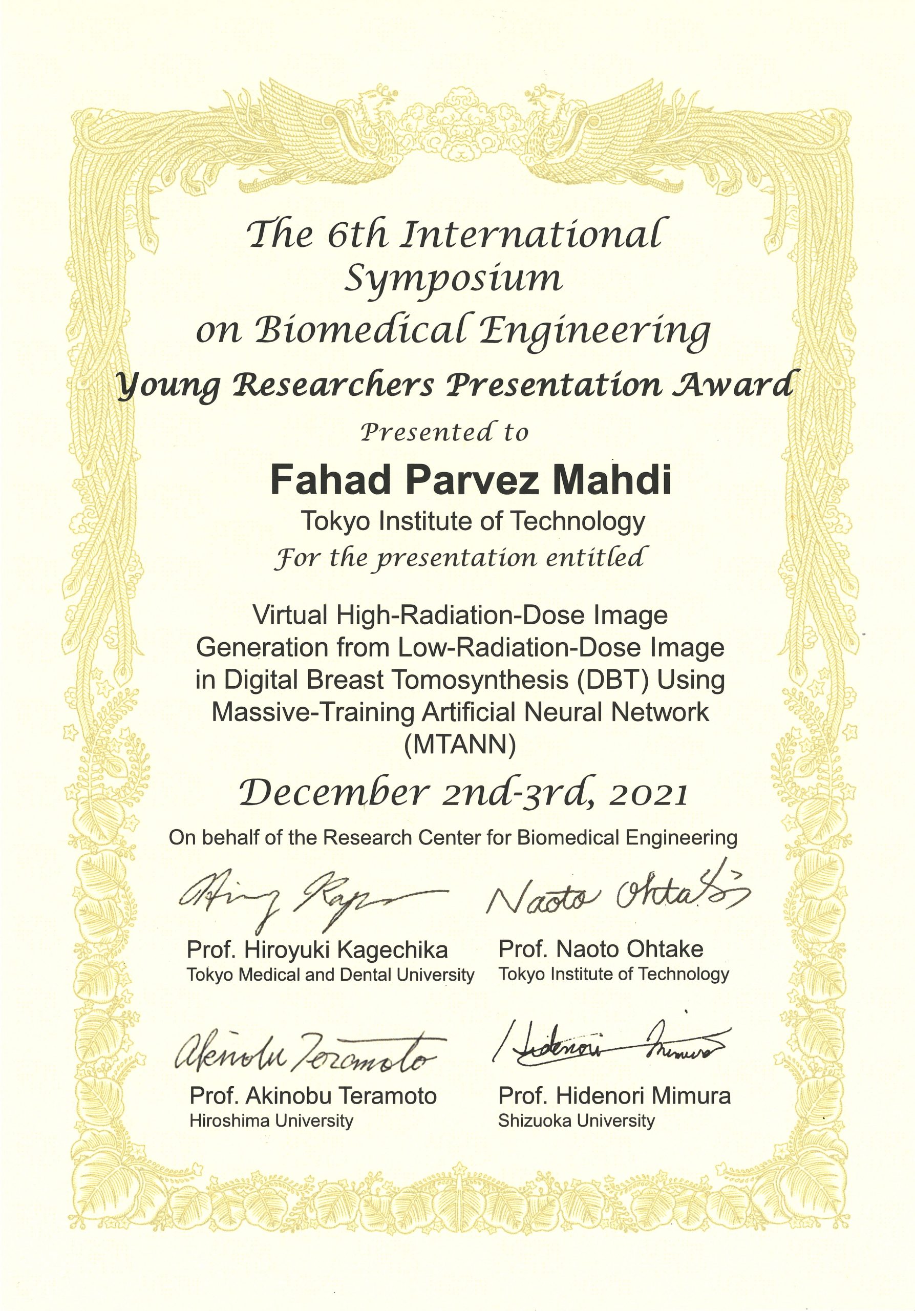 Dr. Mahdi has recieved an award from ISBE2021