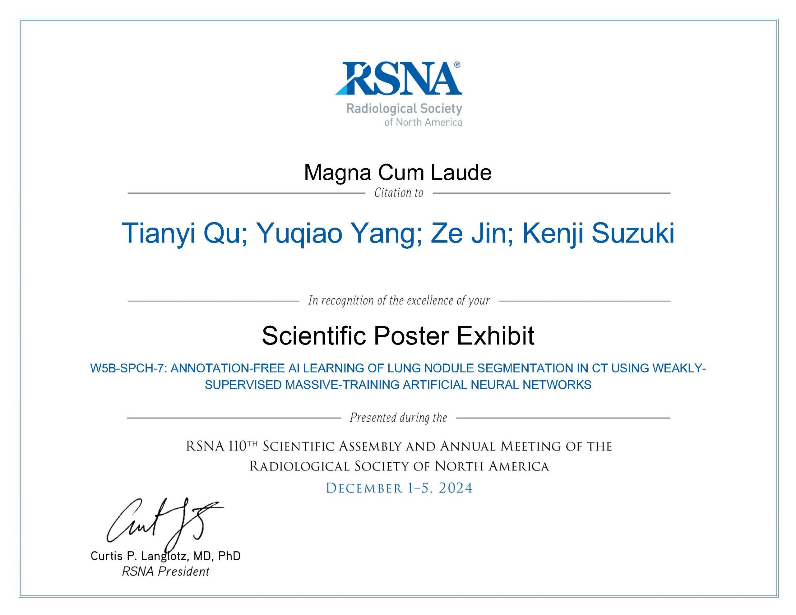 Two papers got awarded by RSNA 2024