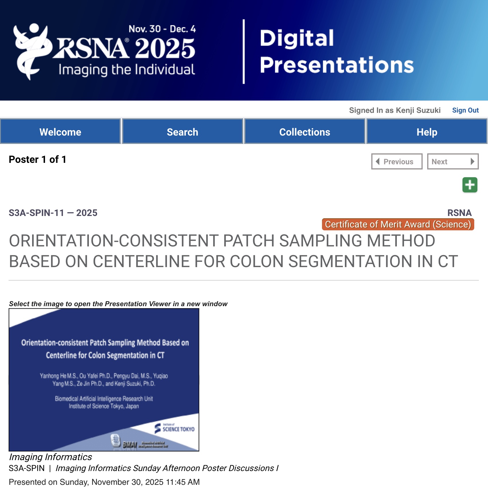 Our paper received an award from RSNA 2025